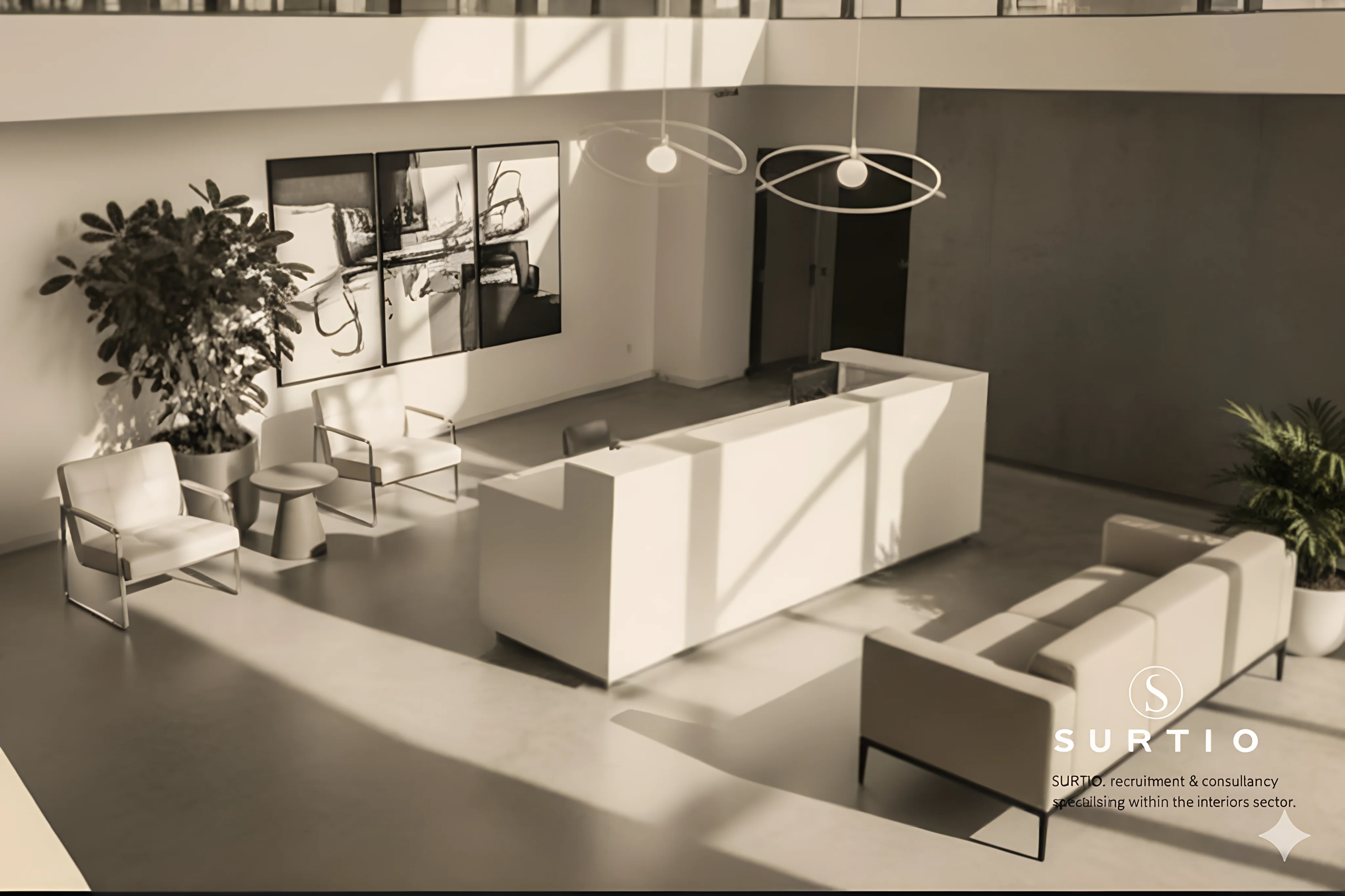 Modern interior office space with Surtio branding