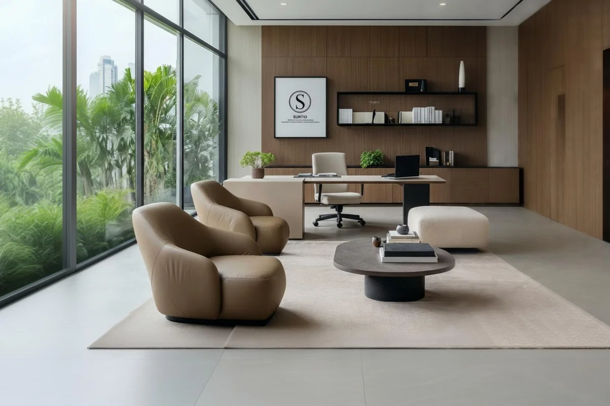 Modern interior office space with Surtio branding